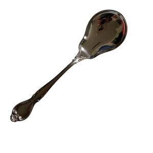 Vintage Lyons Queens Fancy Sugar Spoon Stainless Steel 6" Satin Black Accent 70s